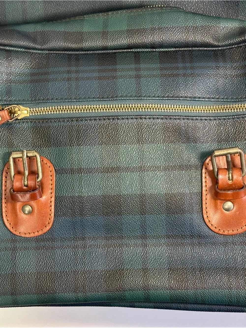 Polo Ralph Lauren Classic Plaid Leather-Trim Messenger Bag - Green/Tan